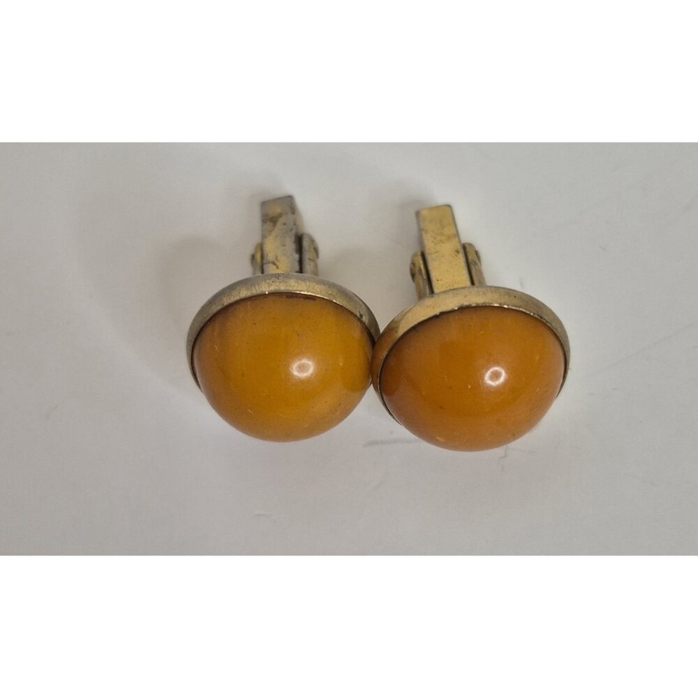 Vintage Swank Bakelite Round Button Dome Cabochon Butterscotch Cufflinks Tested
